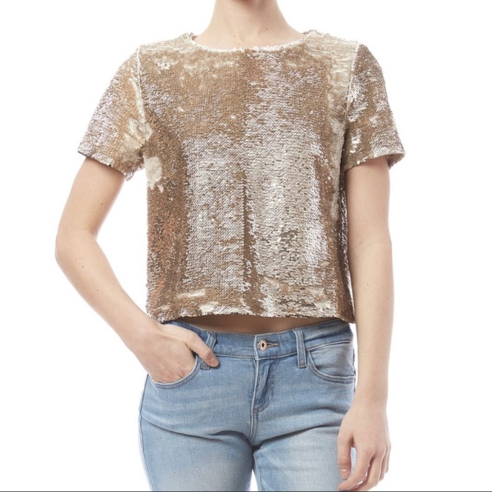 Ark & co. Champagne gold reversible sequin top